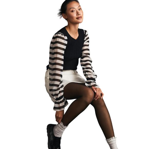 Anthropologie Maeve Black & White Contrast-Sleeves Sweater Size Large - Picture 2 of 10